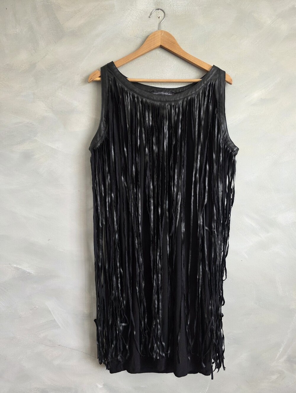 Plus Size Black Faux Leather Fringe Shift Mini Dress 3XL Sleeveless
